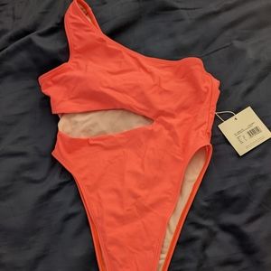 Missguided cut out one piece neon coral